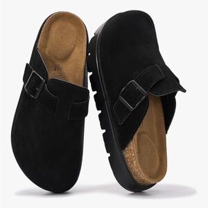 Women's Black Suede Platform Clogs